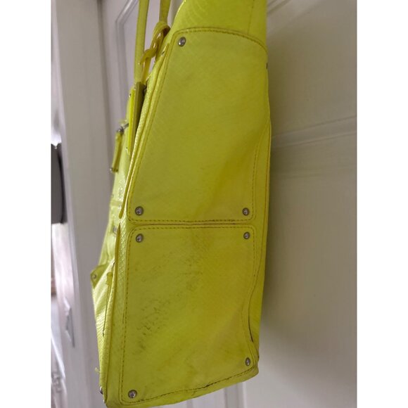 Nine West Bright Yellow Tote Bag With Multiple Zipper Pockets & Printed Interior - Picture 8 of 14